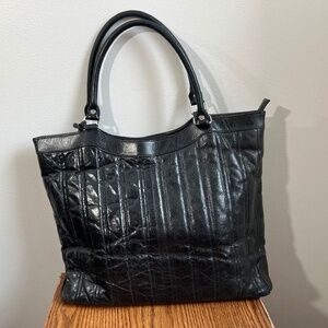 Franklin Covey black leather tote handbag